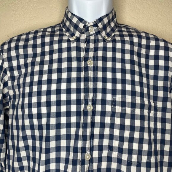 J.Crew Slim Fit Navy Blue Gingham 100% Cotton Lightweight Button Down Shirt Sm - Picture 2 of 12